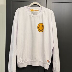 Aviator Nation White Sweatshirt with Yellow Smiley